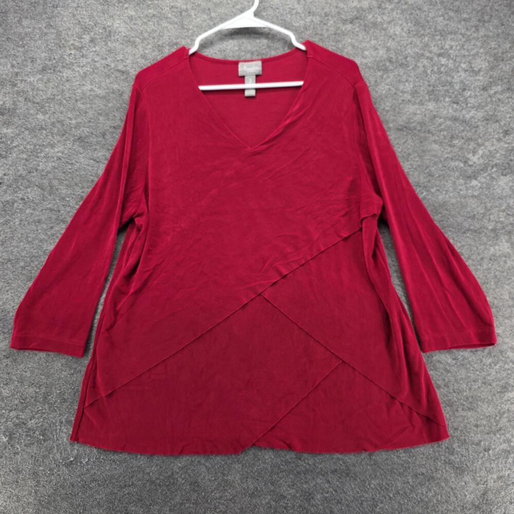 Chicos Travelers T-Shirt Tunic Womens 3 Red V-Neck Long Sleeve Lined Stretch